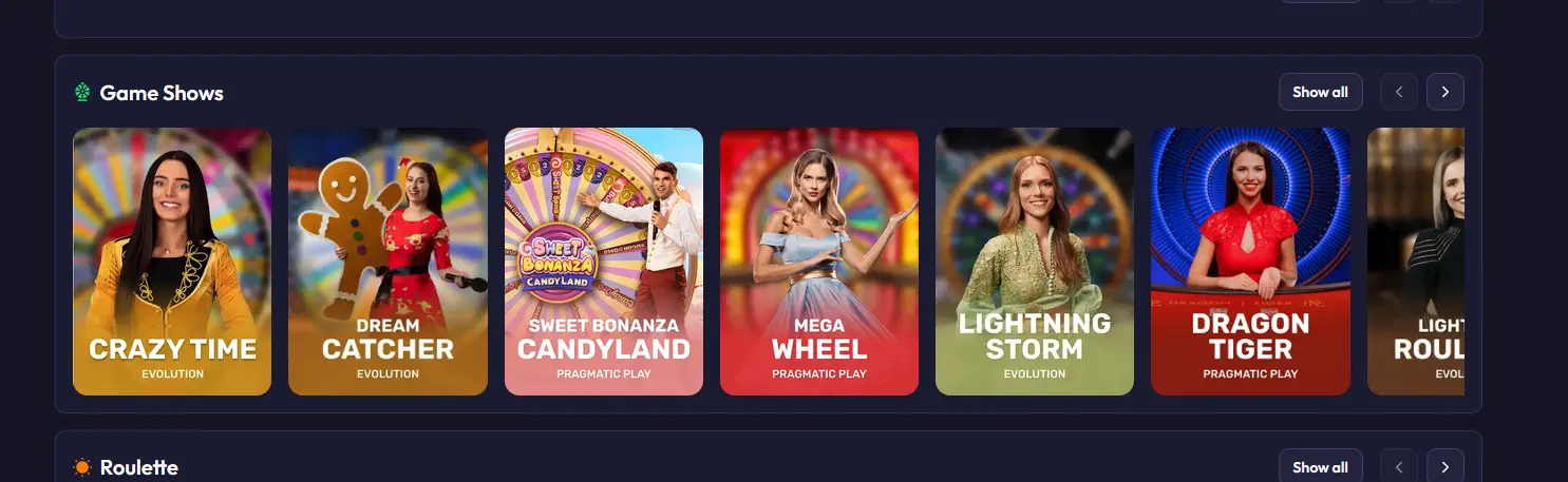 Live Game Shows im Spinrise Casino