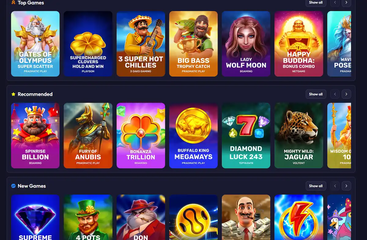 Auswahl an Spielautomaten im Spinrise Casino